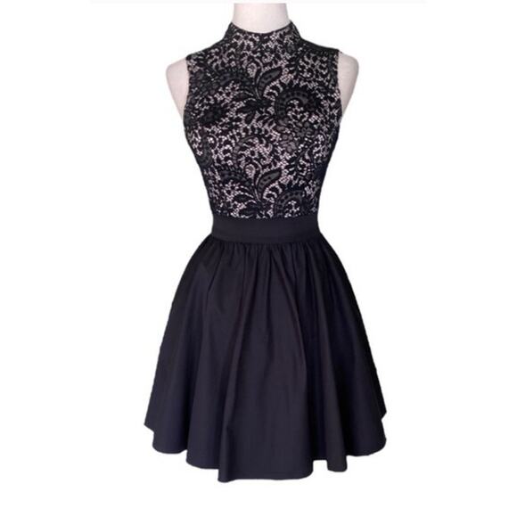 Chi Chi London Plus Size 16 Black Lace Fit Flare Dress Sleeveless Party Cocktail - Picture 3 of 6